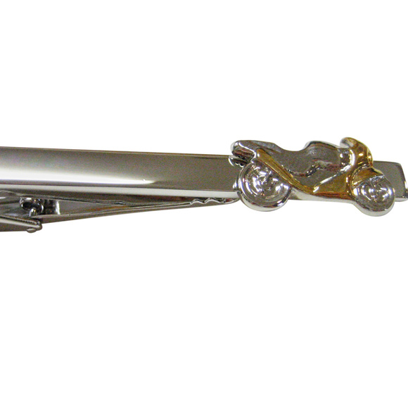 Gold and Silver Toned Motorcycle Square Tie Clip - Picture 1 of 2
